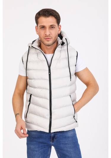 Wapp Taş Rengi Çıkarılabilen Fermuarlı Kapüşonlu Şişme Yelek