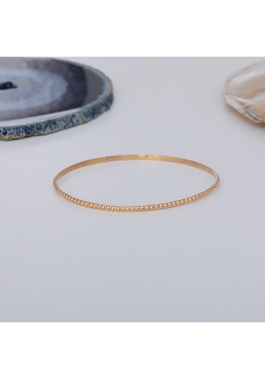 14 Ayar Altın Kaplamalı Boncuk Desenli Gümüş Bilezik - Bv00109 Altın