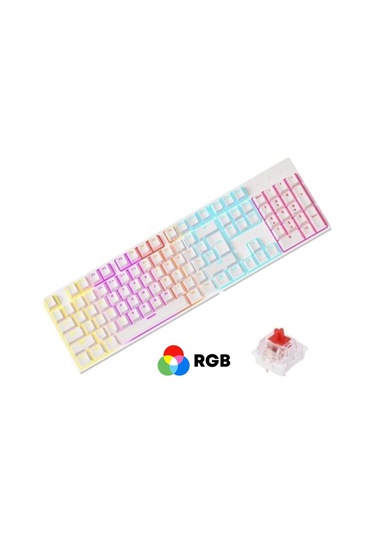 Beyaz Rgb Kırmızı Switch Q Gaming Tam Mekanik Kablolu Oyuncu Klavyesi Bkb4