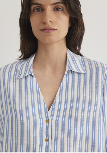 Mavi - Indigo Çizgili Bluz 122400-83979 İndigo