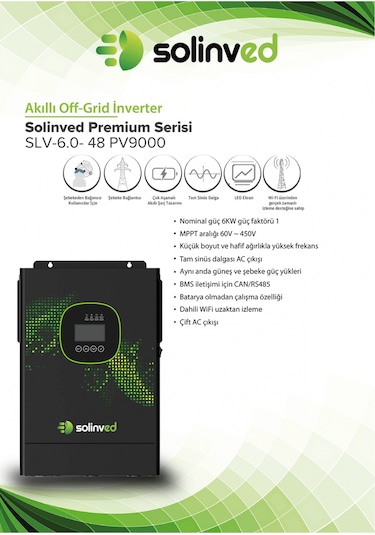 Solinved 6.0 Kw Mppt Off-grıd Inverter 6000w, 48v/ 60-450vdc, Slv-6000-48