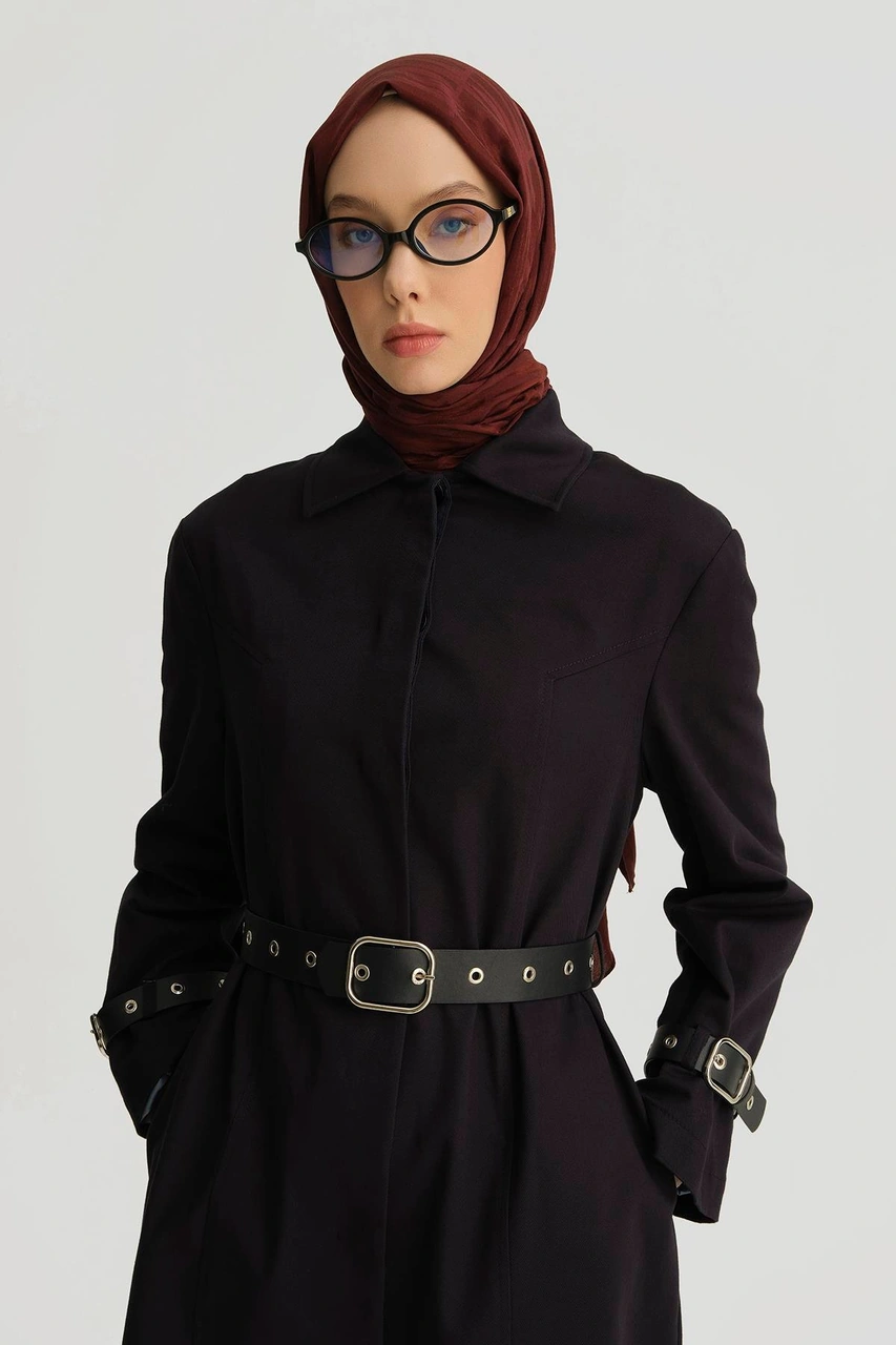 Armine Kemerli Trençkot 25y7803 Lacivert Lacivert