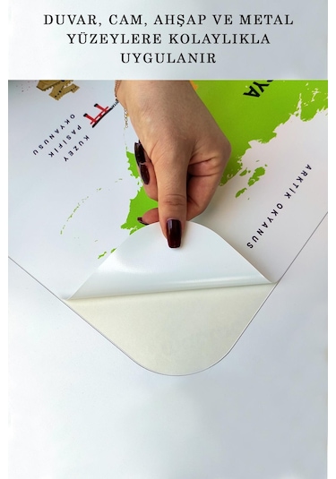 Türkçe Ülke Bayrak Lı Eğitici Başkent Detaylı Atlası Dünya Haritası Duvar Sticker -60x105-3862 - Renkli Çok Renkli