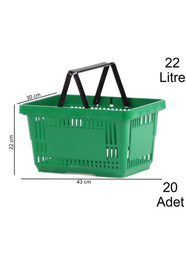 22 Litre Plastik Market Alışveriş El Sepeti Yeşil 20 Adet / En:30 Boy:43 Yükseklik:22 Cm Yeşil