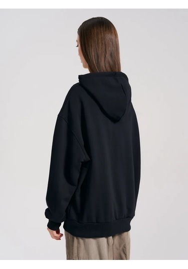 Tvoe Oversize Kapüşonlu Sweatshirt, Kadife Baskılı Kapüşonlu Oversize Sweatshirt, Kadife Baskılı 274308545 Siyah