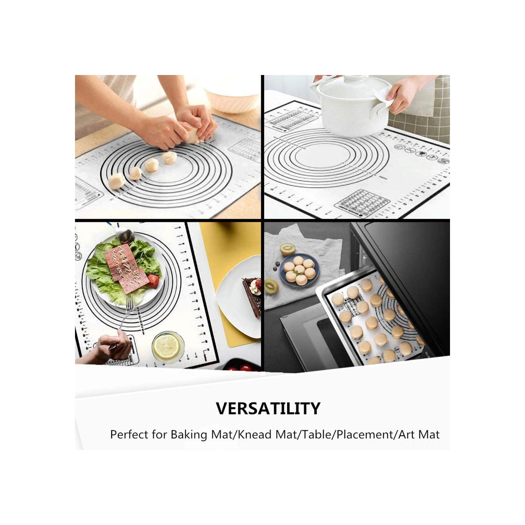 Yaleker Güvenli Silikon Hamur Yoğurma Matı Siyah, 29x26cm - Ölçü Çizgili, Kaymazsız, Hamur Tutmayan, Ev Fırıncıları İçin Pratik Alet Siyah
