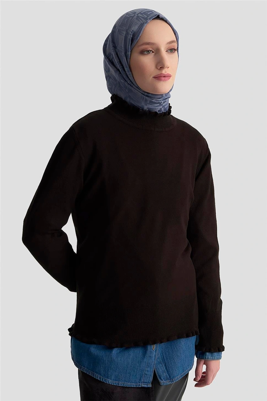 Armine Fırfır Detaylı Kazak 25kd7007 Siyah Siyah