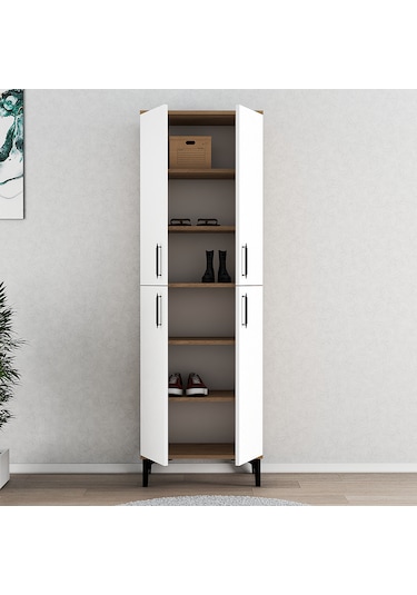 Ferniso Mobilya 4 Kapak 6 Bölmeli Ayakkabılık Ud-beyaz Beyaz