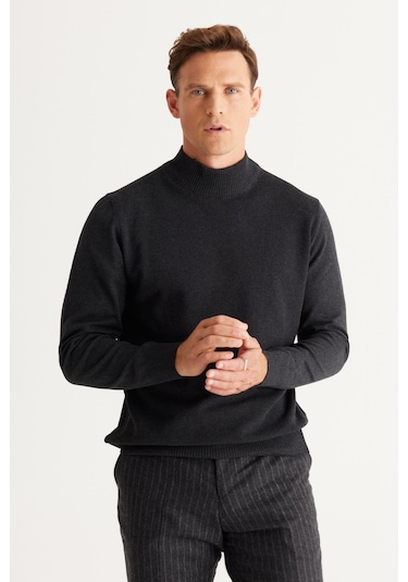 Altinyildiz Classics Erkek Antrasit Standart Fit Normal Kesim Yarım Balıkçı Yaka Pamuklu Triko 4A4921100008ATR3XL Antrasit