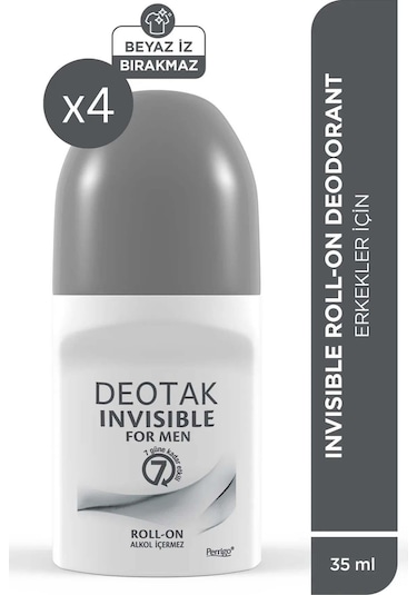 Deotak Invisible Erkek 7 Güne Kadar Etkili Roll-on Deodorant 35 ML x 4 adet