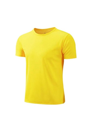 Sarı Spor Fitness T-shirt Erkek Yaz Örgü Serin Koşu Hafif Çabuk Kuruyan Kısa Kollu L-3xl Sarı