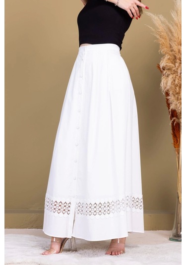 Dantel Detaylı Pileli Pamuk Etek 6025-beyaz Beyaz