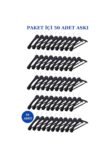 50 Adet Plastik Yüksek Kalite Ceket Askısı Elbise Askısı Siyah