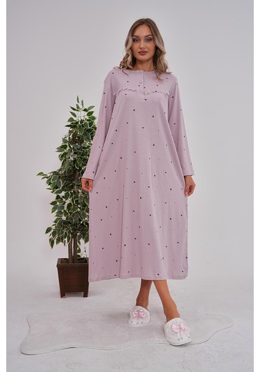 Mecit 6152 Lila Kadın %100 Pamuk Büyük Beden Gecelik Lila