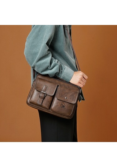 Weıxıer 9558 Büyük Kapasiteli Erkek Çantası Retro Omuz Çantası Koyu Kahverengi