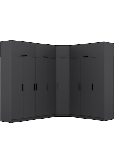 Minar Kale 8 Kapaklı 4 Ç Köşe Dolap + Yüklük Antrasit 255cm