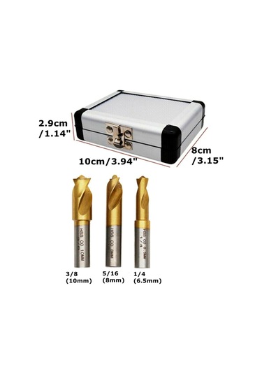 Yunboo Titanyum Kaplama Kaynak Noktası Kaldırıcı Matkap Uçları Seti 6.5mm,8mm,10mm - 3 Lü Alüminyum Kutulu Hızlı Metal İşleme