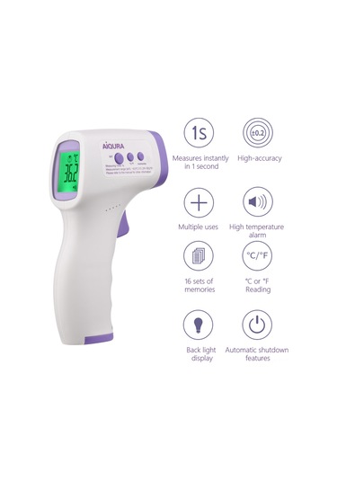 Ruicoo Infrared Isı Ölçer El Tipi Doku-sız Lcd Ekranlı 16 Veri Kaydı İle C/ F Değiştirilebilir Termometre Pil Yok, Logo'lu