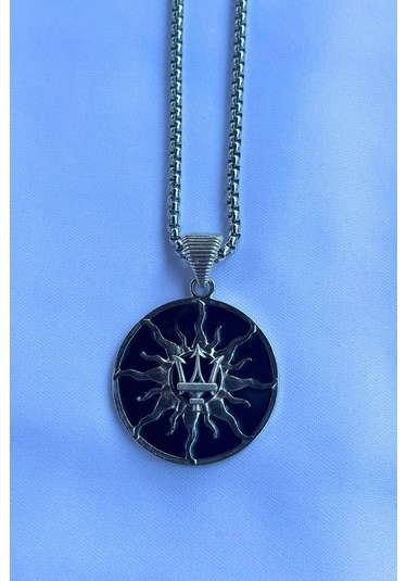 Mızraklı Güneş Tanrısı El İşçiliği Paslanmaz Çelik Zincir Erkek Kolye Gümüş