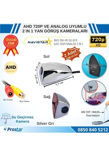 Navistar Yan Araç Kamerası Ahd 720p Ve Analog Pal Mini Silver Gri Özel Tasarım