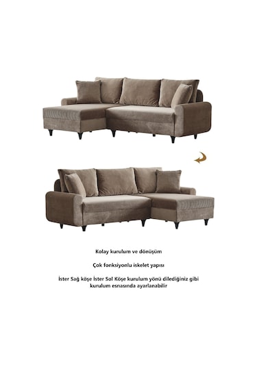 Kagu Corner Flavia Köşe Takımı Puflu Kahverengi