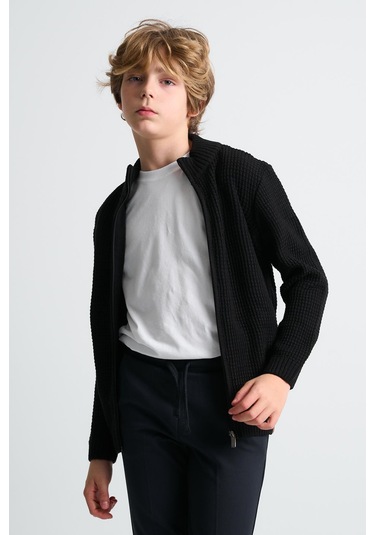 Alexandergardı Fermuarlı Dik Yaka Hırka Siyah