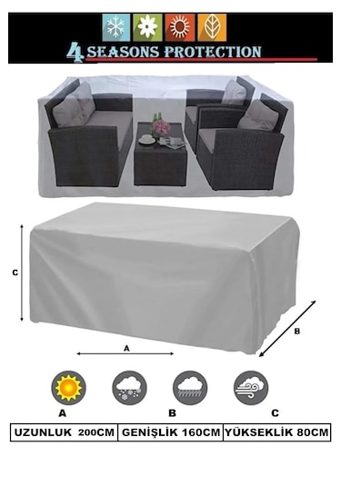 Premium Kalın Bahçe Mobilya Brandası 200x160x80 Cm Masa Sandalye Gri