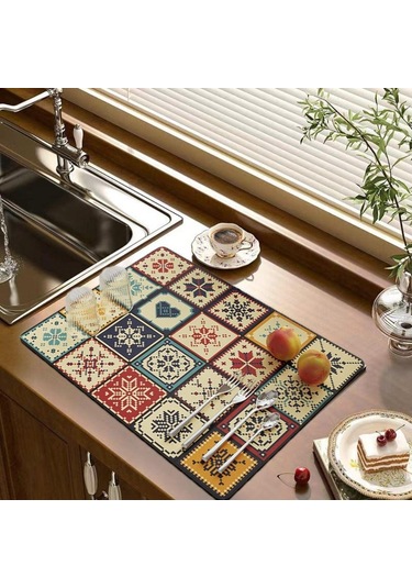 Dikdörtgen Mutfak Drenaj Pedi Baskılı Sofra Placemat Mutfak Malzemeleri Bulaşık Kurutma Mat Yemek Takımı 30x50cm-b Diğer