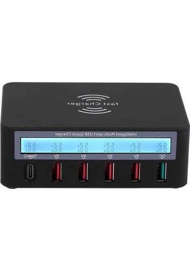 Fortunelane 6 Portlu Usb Şarj Aleti - Qc3.0, Kablosuz 10w, Lcd Ekran, Güvenlikli Taşınabilir Şarj, 40w Toplam Güç