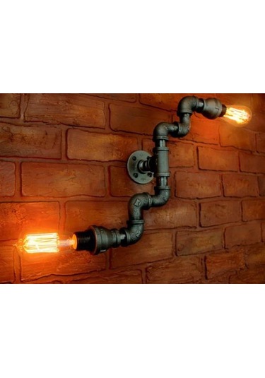 Endüstriyel Tasarım Vintage Duvar Aplik Borulardan Lamba 2'li Sarı