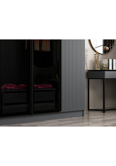 Kale Plus 4 Mebran Kapaklı 2ç Dolap Antrasit Mebran Füme Cam 190cm Antrasit