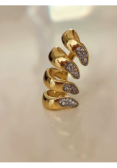 Eva Takı Store Dalga Model Zirkon Taşlı Deliksiz Kıkırdak Küpe Altın