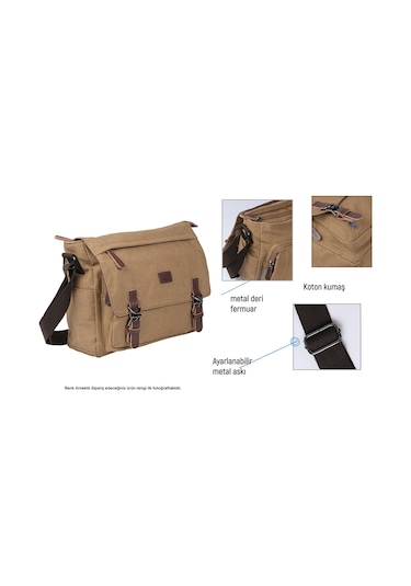 Bagacar Kanvas Kumaş Laptop Bölmeli Unisex Çapraz Çanta Bej