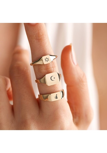 14K Altın Şövalye Yüzük (Kişiselleştir) Dikdörtgen 0,6 Cm 552977801