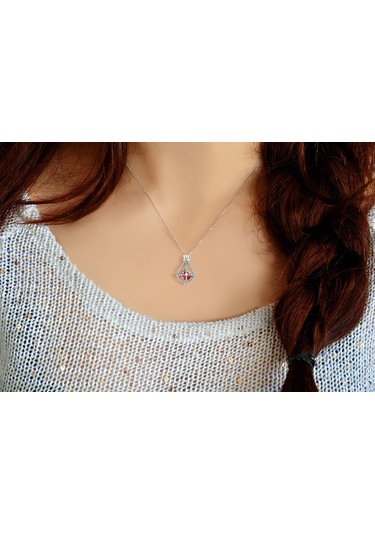 Pırlanta Lilarote Yakut Taşlı Gümüş  Kolye