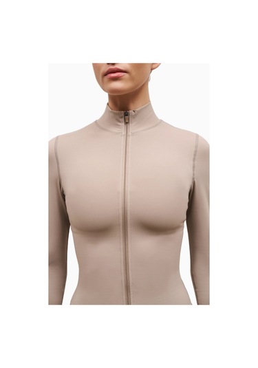 Because Of Alice Base Sculpting Zip Up Jacket Şekillendirici Fermuarlı Kadın Ceket Bej