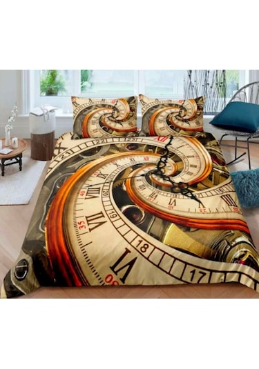 Clock Tek Kişilik 3 Parça Saten & Pamuk Nevresim Takımı