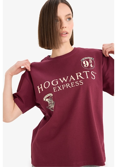 Defacto Coool Harry Potter Oversize Geniş Kalıp Sırt Baskılı Kısa Kollu Tişört E9850ax25aubr98 Bordo