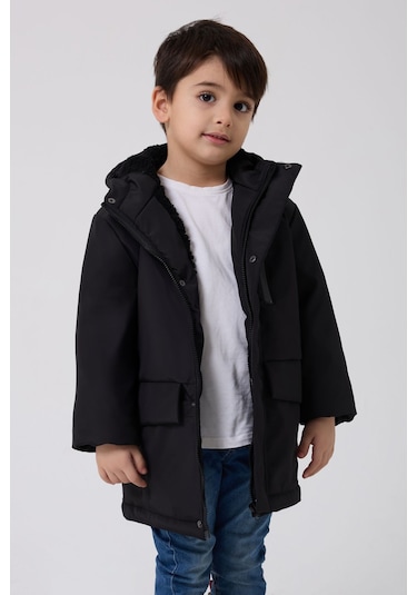 Freemen Kürklü Su ve Rüzgar Geçirmez Kapüşonlu 3 Kışlık Erkek Çocuk Mont - Siyah