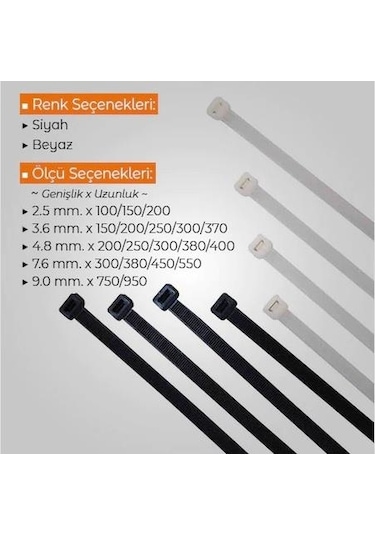 Çetsan 4.8X200 Siyah Kablo Bağı Plastik Cırt-100 Adet