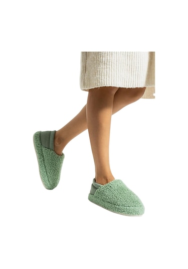 Kadın Lastikli Kaymaz Taban Peluş Havlu Kumaş Ev Ayakkabısı Panduf Yeşil-yeşil Yeşil