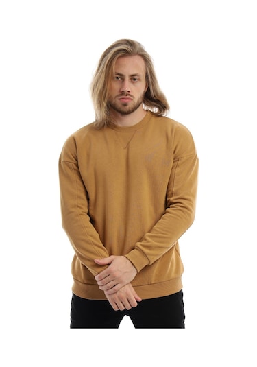 Erkek Bisiklet Yaka Karyoka Dikişli Sweatshirt Kahverengi