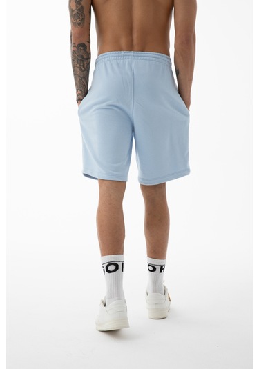 Erkek Açık Mavi Yüksek Kalite Relax-fit Rahat Kesim %100 Pamuk Bağcıklı Siyah Düz Basic Şort Açık Mavi