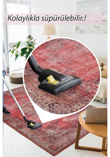 Blues Vintage Desenli Dokuma Taban Dekoratif Kırmızı Halı (Al 119