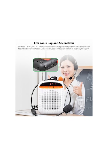 Lecoo MCS30 Kablosuz Çift Mikrofonlu Ses Kaydetme Özellikli Taşınabilir Hoparlör