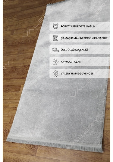 Comfort Puffy Düz Saçaklı Peluş Halı Gri