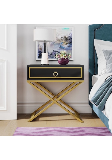 Jasmin Gold Metal Siyah Komodin