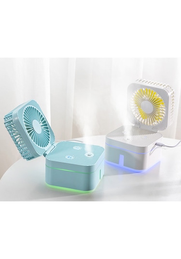 Springsun Usb Büyülü Küp Katlanır Fan + Nemlendirici Sessiz, Taşınabilir, Led Gece Lambası