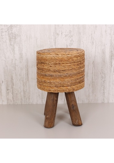 Muz Yaprağı Puf & Stools-doğal Teak Ağacı Gövde 32x50 Cm Bej