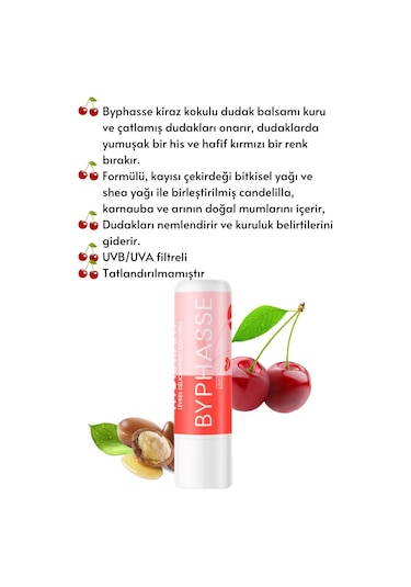 Byphasse Kiraz Aromalı Nemlendirici Renkli Dudak Bakım Kremi 4.8 G
